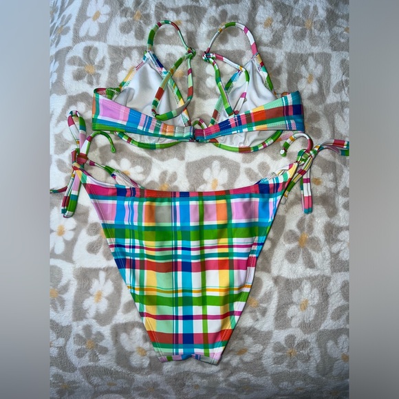 NWOT Rainbow Plaid Bikini Set - Picture 2 of 3